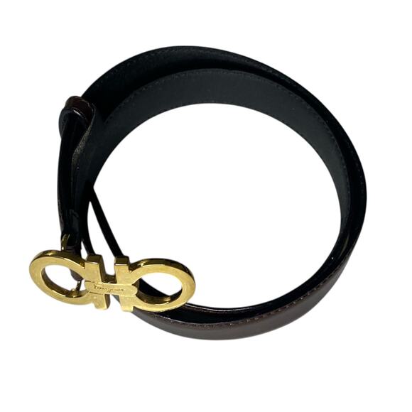 Women\'s Salvatore Ferragamo Double-Gancini Dark Brown Leather Belt Size 75 main image 7